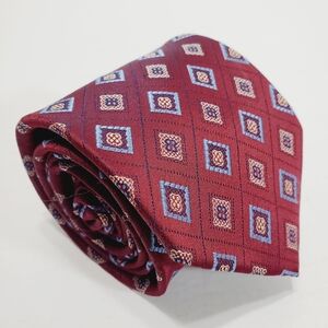 Bellini Burgundy Geometric Pattern Men's Silk Necktie Jacquard Fabric 58x3.5"